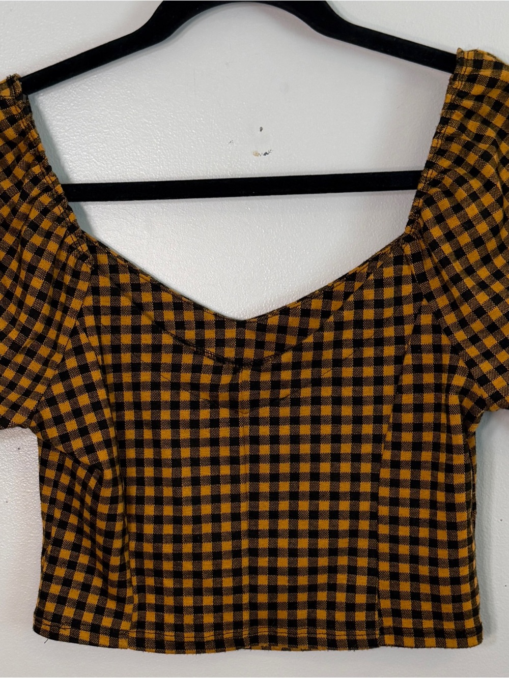 Haute Monde orange black checkered flannel crop top grunge punk goth medium EUC